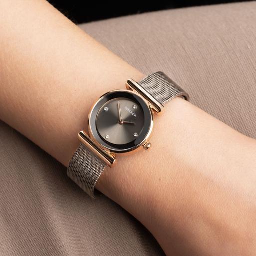 Sekonda Ava Ladies Watch | Rose Gold Alloy Case & Grey Stainless Steel Mesh Bracelet with Grey Dial | 40585