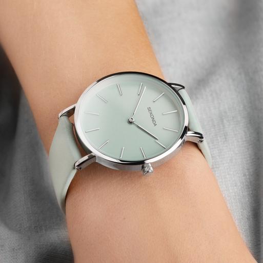 Sekonda Minimal Ladies Watch | Silver Alloy Case & Green Leather Strap with Green Dial | 40608