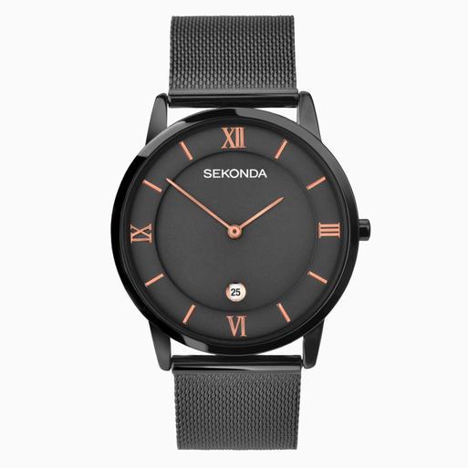 Sekonda Minimal Men's Watch | Gun Metal Case & Stainless Steel Mesh Bracelet with Grey Dial | 1187
