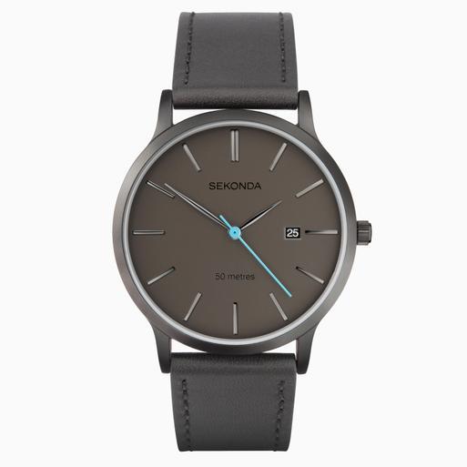 Sekonda Bergen Men's Watch | Black Case & Leather Upper Strap with Grey Dial | 1844