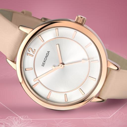 Sekonda Ladies Watch | Rose Gold Case & PU Strap with Silver Dial | 2137