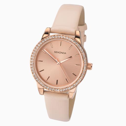 Sekonda Day To Night Ladies Watch | Rose Gold Case & PU Strap with Rose Dial | 2452
