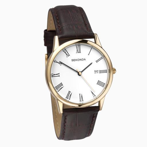 Sekonda Classic Men's Watch | Gold Case & Leather Upper Strap with White Dial | 3676