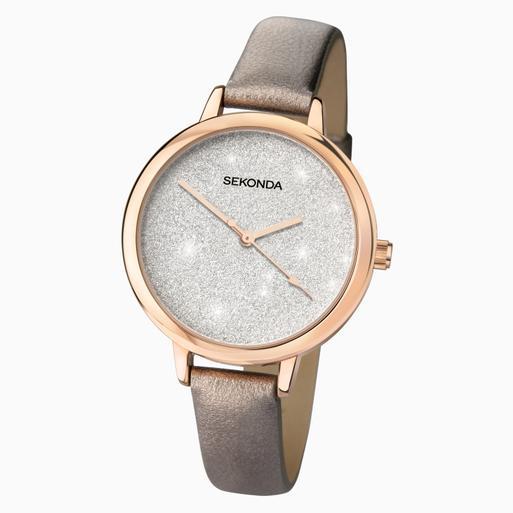Sekonda Prints Ladies Watch | Rose Gold Case & PU Strap with Silver Dial | 40023