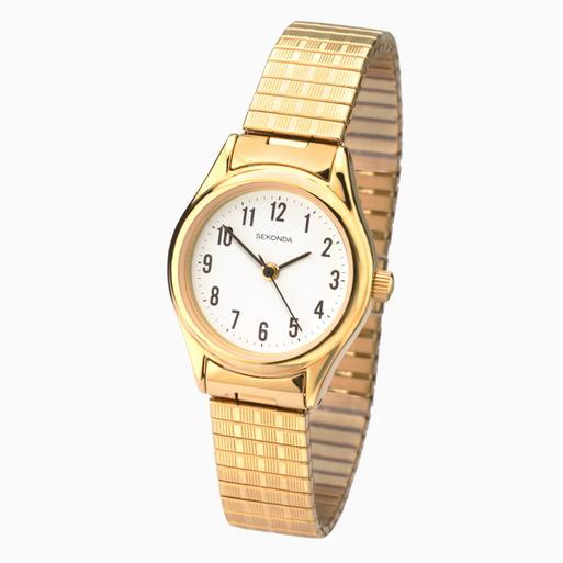 Sekonda Easy Reader Ladies Watch | Gold Case & Stainless Steel Expander with White Dial | 4602