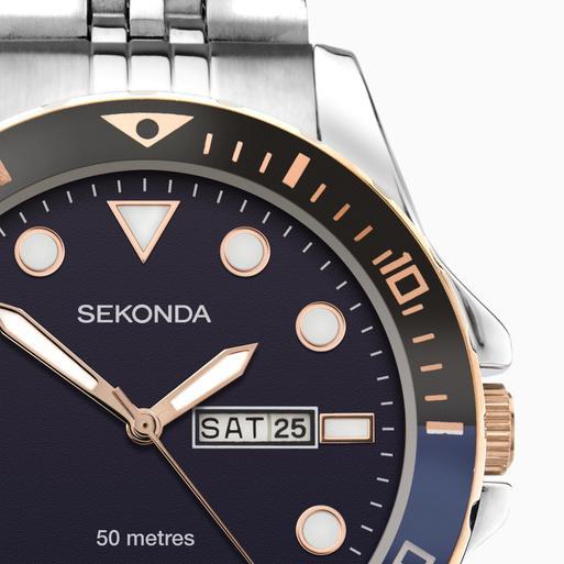 Sekonda Balearic Men's Watch | Silver Alloy Case & Stainless Steel Bracelet with a Black Dial | 1830