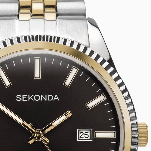Sekonda King Men's Watch | Two Tone Case & Stainless Steel Bracelet with Black Dial | 1836
