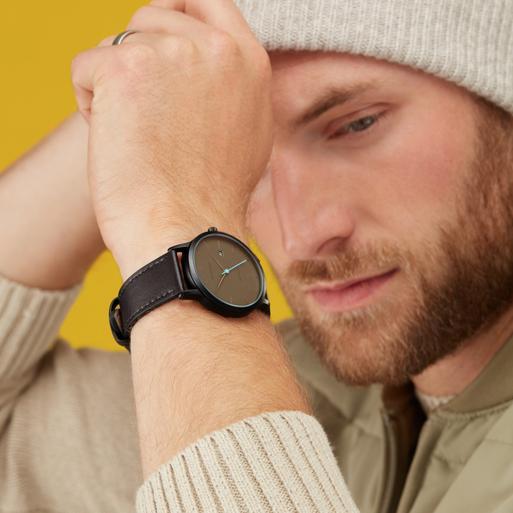 Sekonda Bergen Men's Watch | Black Case & Leather Upper Strap with Grey Dial | 1844