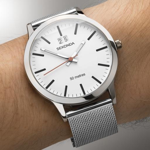 Sekonda Nordic Men's Watch | Silver Case & Stainless Steel Mesh Bracelet with White Dial | 1940