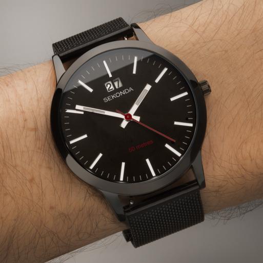 Sekonda Nordic Men's Watch | Black Case & Stainless Steel Mesh Bracelet with Black Dial | 1942