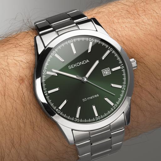 Sekonda Taylor Men's Watch | Silver Case & Stainless Steel Bracelet with Green Dial | 1946