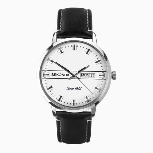 Sekonda Originals Men's Watch | Silver Case & Black Leather Strap with Silver Dial | 1948