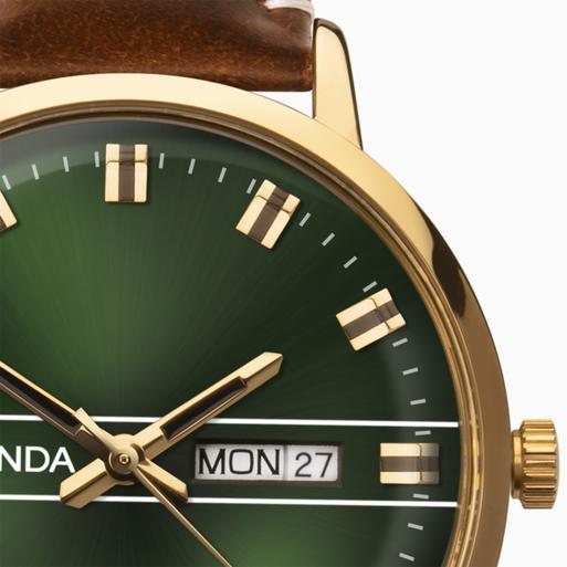 Sekonda Originals Men's Watch | Gold Case & Brown Leather Strap with Green Dial | 1949