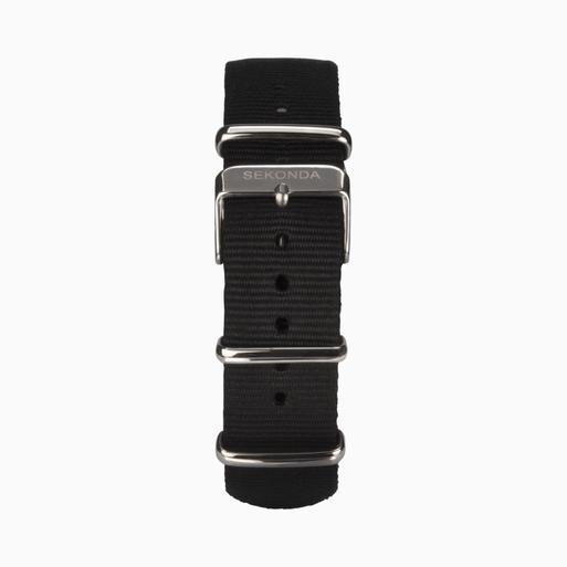 Sekonda Airborne Men's Chronograph Watch | Silver Case & Black Canvas Strap with Black Dial | 1989