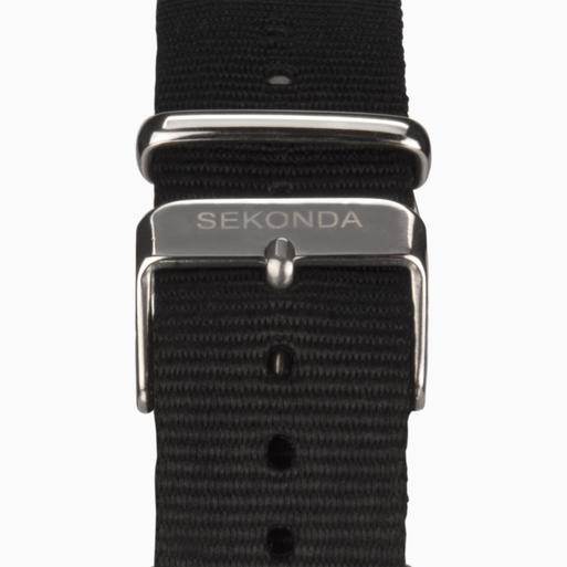 Sekonda Airborne Men's Chronograph Watch | Silver Case & Black Canvas Strap with Black Dial | 1989