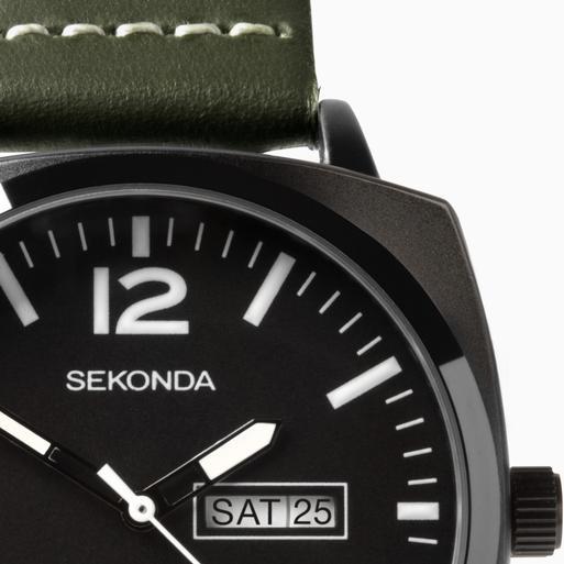 Sekonda Airborne Men's Watch | Black Case & Green Leather Strap with Black Dial | 1990