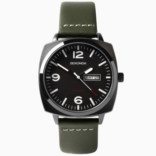 Sekonda men's black clearance leather strap watch