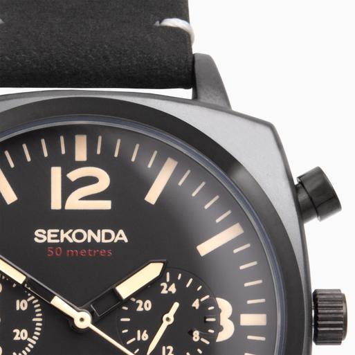 Sekonda Airborne Men's Chronograph Watch | Black Case & Leather Strap with Black Dial | 1991