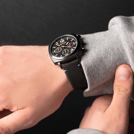 Sekonda Airborne Men's Chronograph Watch | Black Case & Leather Strap with Black Dial | 1991