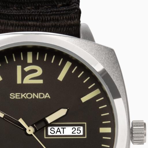 Sekonda Airborne Men's Watch | Silver Case & Black Canvas Strap with Black Dial | 1992