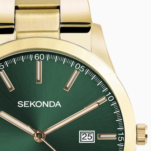 Mens gold and green watch sales