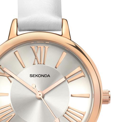 Sekonda Classic Ladies Watch | Rose Gold Alloy Case & White PU Strap with Silver Dial | 2327