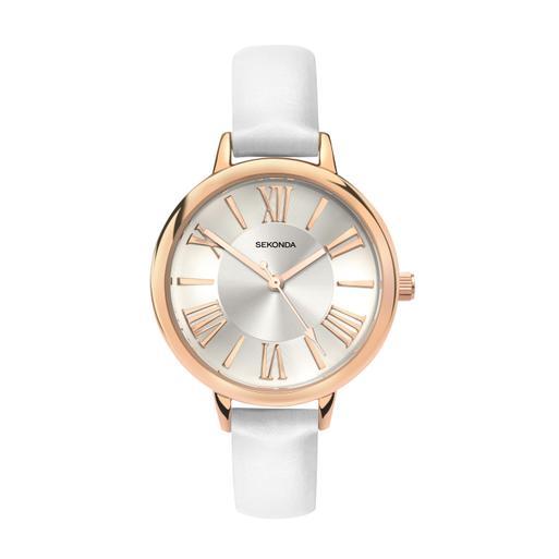 Sekonda Classic Ladies Watch | Rose Gold Alloy Case & White PU Strap with Silver Dial | 2327