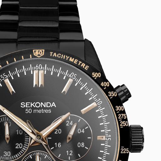 Sekonda Velocity Chronograph Men's Watch | Black Case & Black Stainless Steel Bracelet with Black Dial | 30016