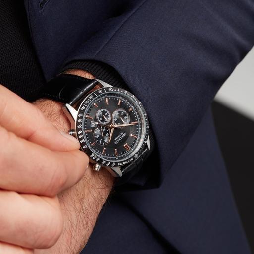 Sekonda Velocity Chronograph Men's Watch | Stainless Steel Case & Black Leather Strap with Black Dial | 30017