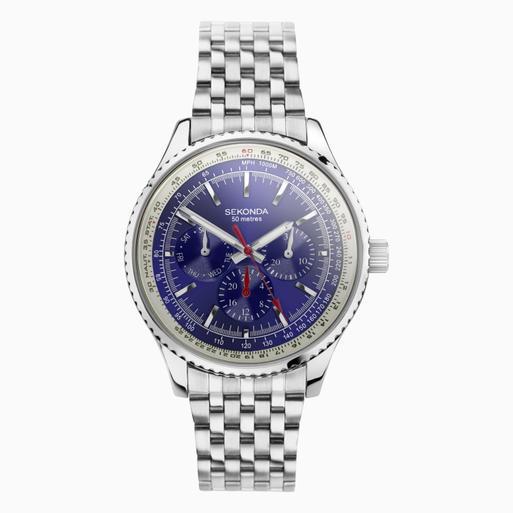Sekonda Maverick Men's Watch | Silver Case & Silver Stainless Steel Bracelet with Blue Dial | 30077