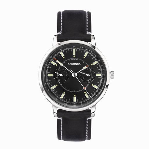 Sekonda men's black leather strap watch top