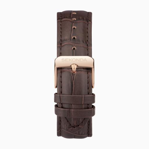 Sekonda Armstrong Moon Phase Men’s Watch | Rose Gold Alloy Case & Brown Leather Strap with Silver Dial | 30148