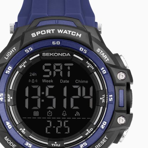 Sekonda Crossfell Digital Men’s Watch | Black Plastic Case & Blue Strap with Black LCD Display | 30164