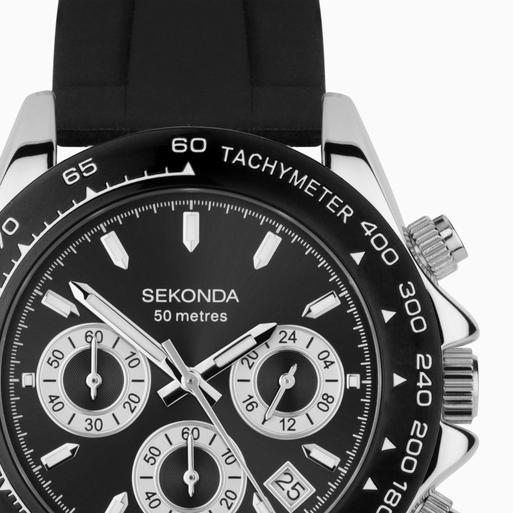 Sekonda men's black dial stainless steel dual time watch outlet