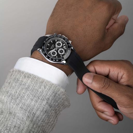 Sekonda Circuit Chronograph Men’s Watch | Silver Alloy Case & Black Silicone Strap with Black Dial | 30199