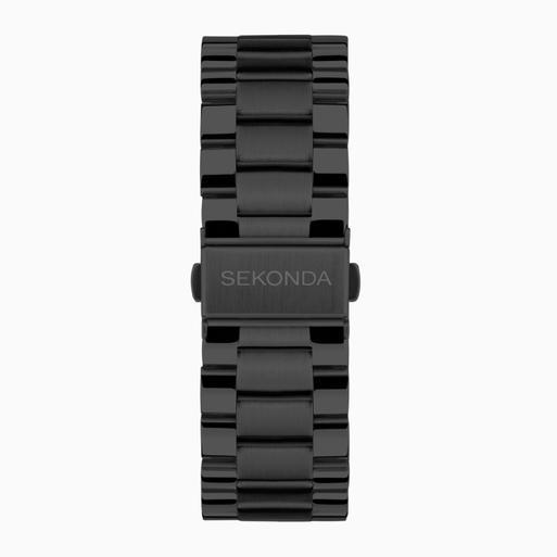 Sekonda men's black dial stainless steel dual time watch online