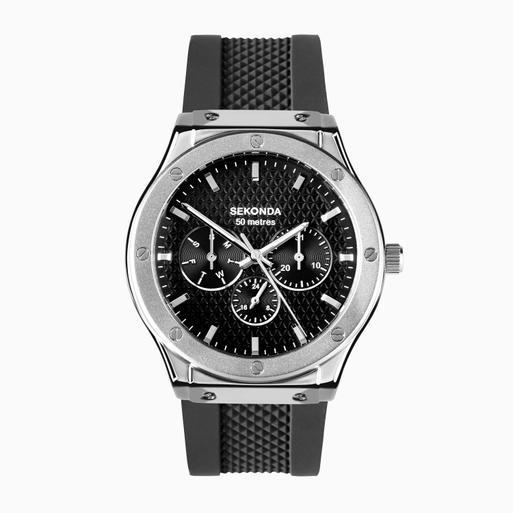 Sekonda Titan Men’s Watch | Silver Alloy Case & Black Silicone Strap with Black Dial | 30230