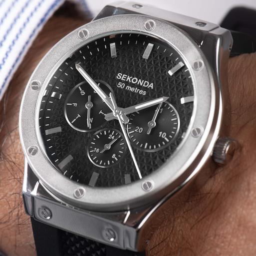 Sekonda Titan Men’s Watch | Silver Alloy Case & Black Silicone Strap with Black Dial | 30230