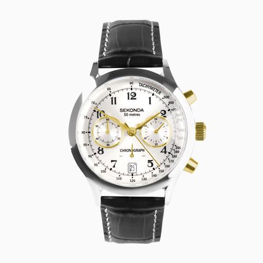Sekonda Archer Men's Watch | Silver Alloy Case & Black Leather Strap with Silver Dial | 30235