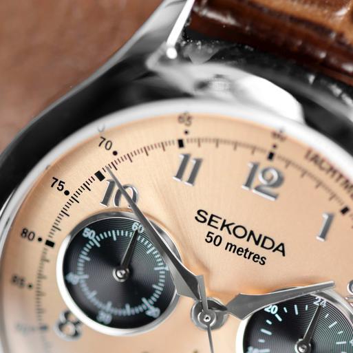 Sekonda Archer Men's Watch | Silver Alloy Case & Brown Leather Strap with Rose Gold Dial | 30236