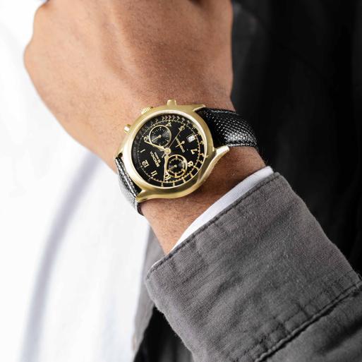 Sekonda Archer Men's Watch | Gold Alloy Case & Black Leather Strap with Black Dial | 30237