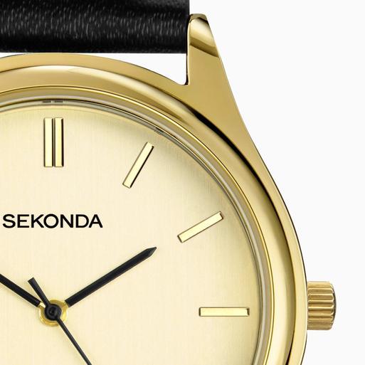 Sekonda Evans Men's Watch | Gold Alloy Case & Black Leather Strap with Champagne Dial | 30253