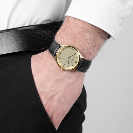 Sekonda Evans Men's Watch | Gold Alloy Case & Black Leather Strap with Champagne Dial | 30253