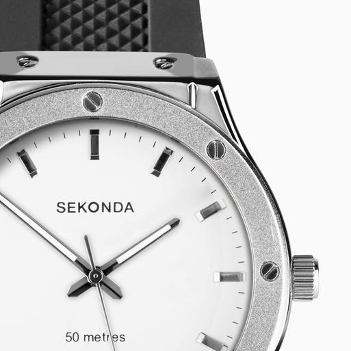 Sekonda Titan Men's Watch | Silver Alloy Case & Black Silicone Strap with White Dial | 30255