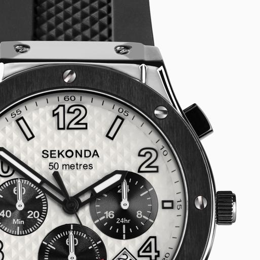 Sekonda Titan Chronograph Men's Watch | Silver Alloy Case & Black Silicone Strap with Silver Dial | 30256