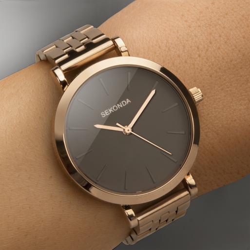 Sekonda Minimal Ladies Watch | Rose Gold Case & Stainless Steel Bracelet with Grey Dial | 40303