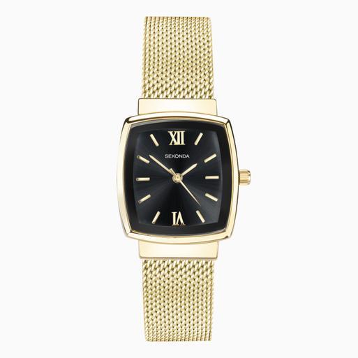 Sekonda Classic Ladies Watch | Gold Case & Mesh Bracelet with Black Dial | 40383