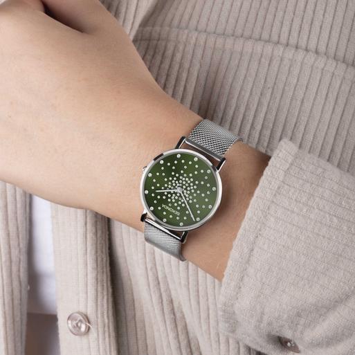 Sekonda Celeste Ladies Watch | Silver Case & Stainless Steel Mesh Bracelet with Green Dial | 40499