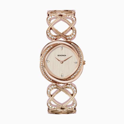 Sekonda Hidden Hearts Ladies Watch | Rose Gold Case & Alloy Bracelet with Rose Dial | 40509
