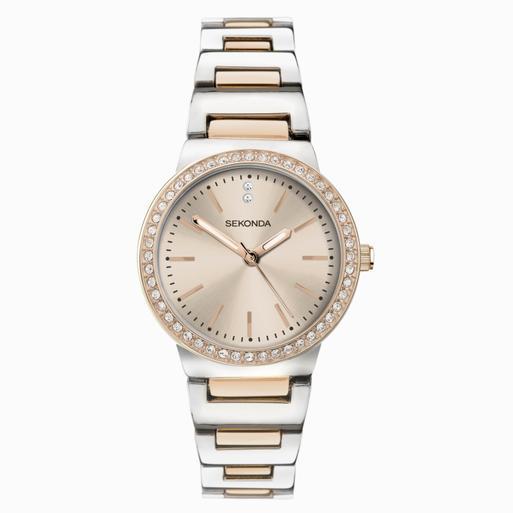 Sekonda Amelia Ladies Watch | Two Tone Case & Alloy Bracelet with Rose Dial | 40539